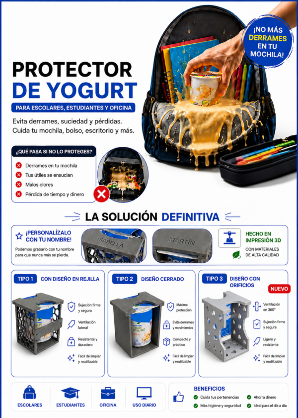 Protector de Yogurt Anti-Derrames para Mochila y Oficina (Personalizable)