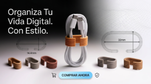 Pack de 3 Organizador de Cables - Clip para Cables - Enrollador de Cables tipo C