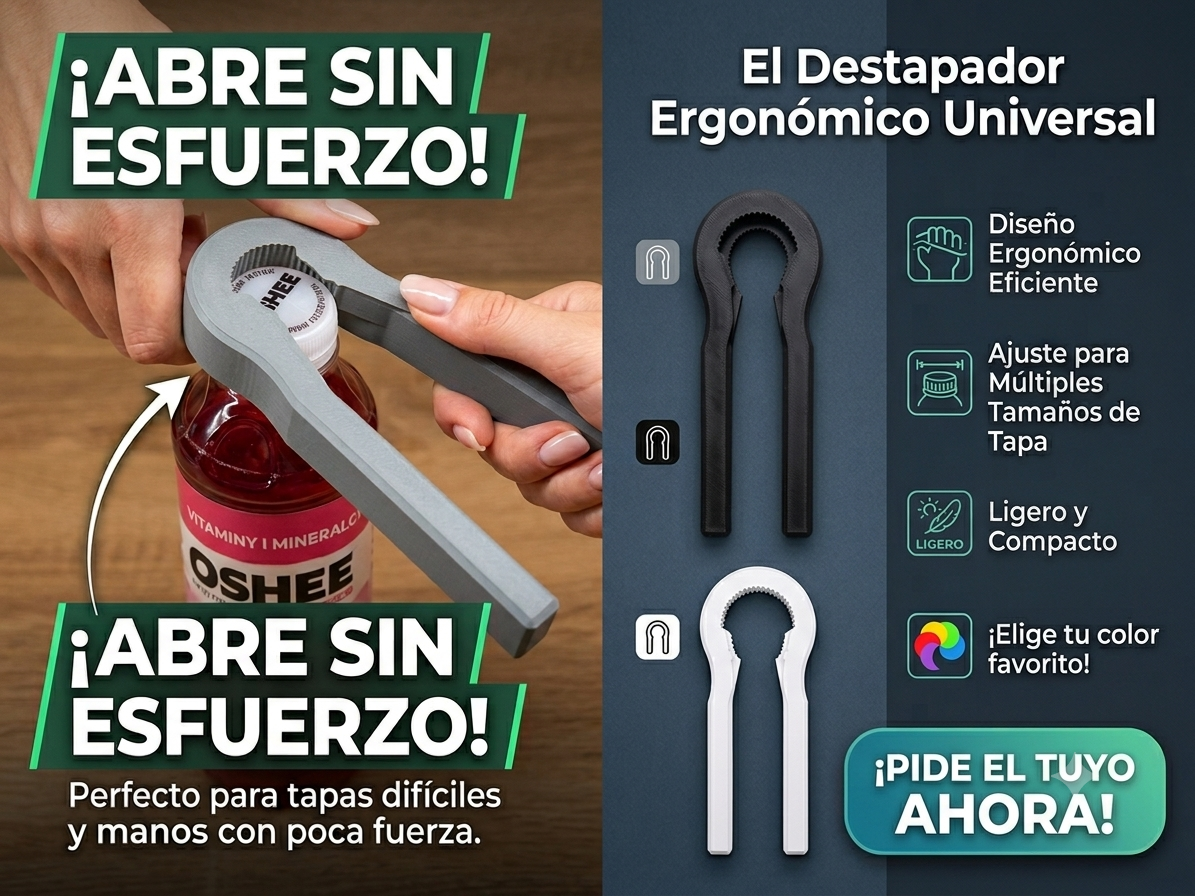 Abrebotellas ergonómico para tapas de plástico de 30mm y 40mm