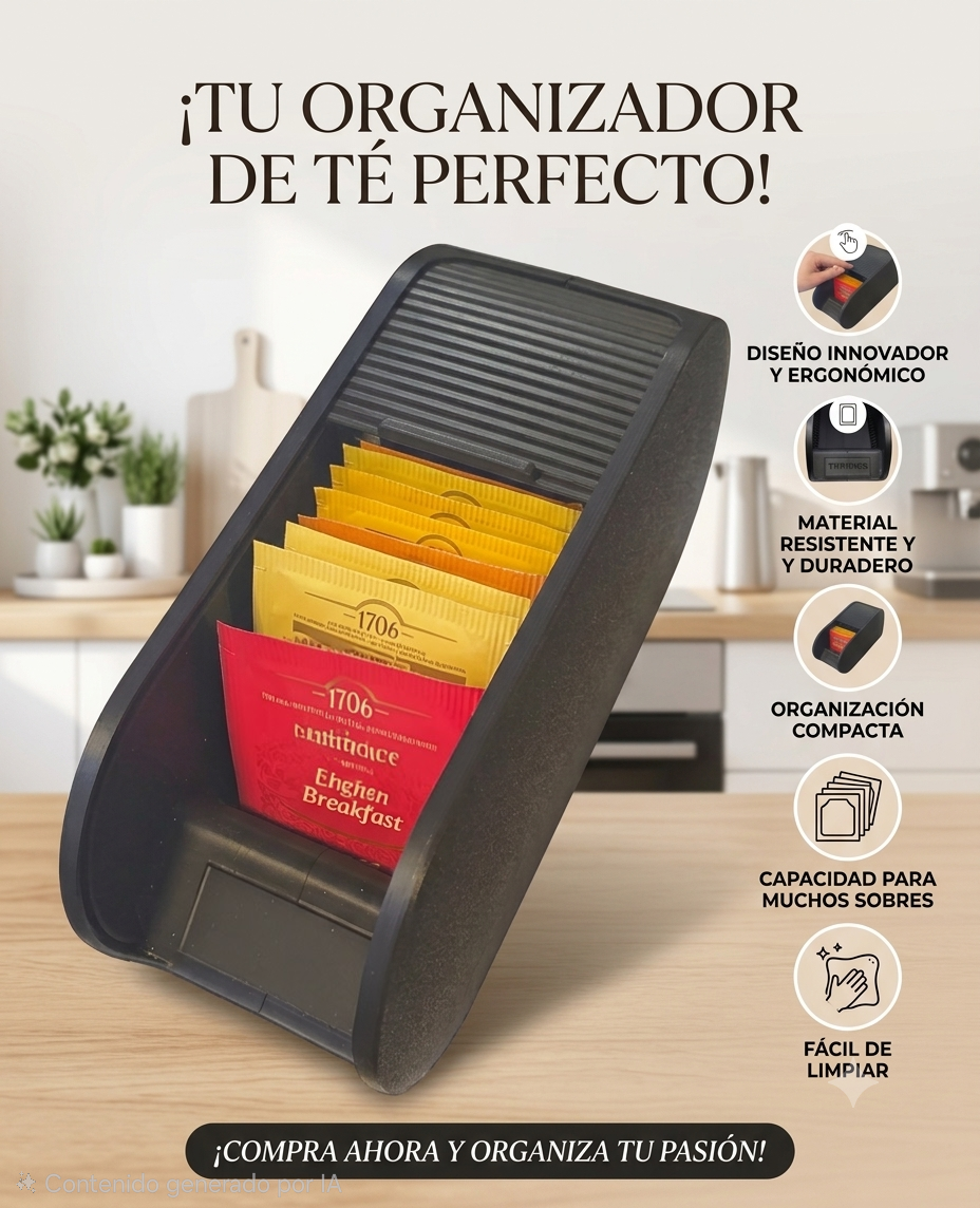 Caja Organizadora y Dispensador de Té Premium con Persiana Deslizable