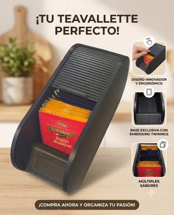 Caja Organizadora y Dispensador de Té Premium con Persiana Deslizable