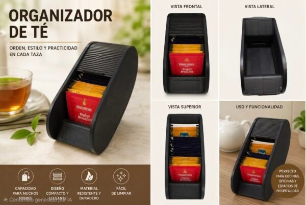 Caja Organizadora y Dispensador de Té Premium con Persiana Deslizable