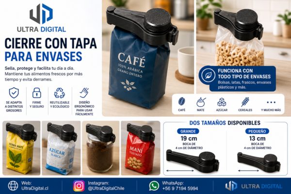 Clip con Tapa Para Cerrar Envases De Cafe Mate Azúcar Harina etc