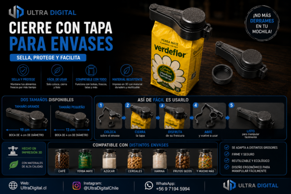 Clip con Tapa Para Cerrar Envases De Cafe Mate Azúcar Harina etc