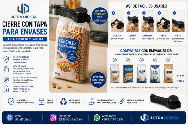 Clip con Tapa Para Cerrar Envases De Cafe Mate Azúcar Harina etc